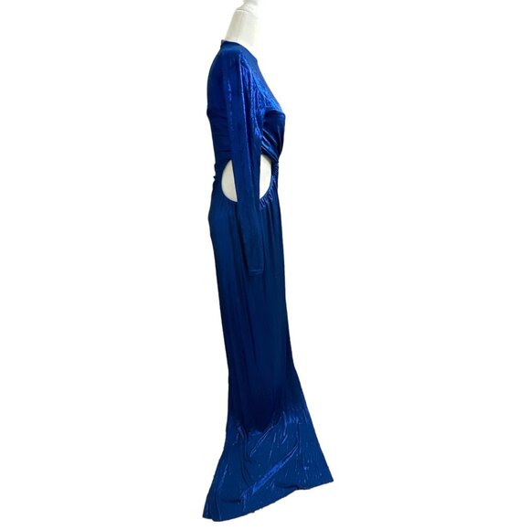 Balmain Womens Draped Laminated Jersey Long Dress in Bleu Electric 38 New Gown - Picture 7 of 16